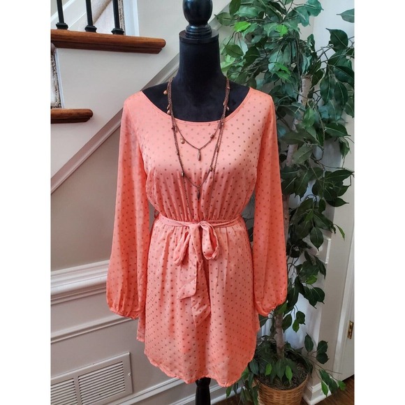 Umgee Women Orange Cotton Round Neck Long Sleeve Casual Knee Length Dress Size M - Picture 1 of 13